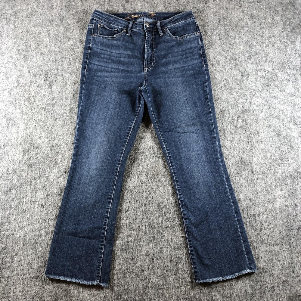 Seven7 Jeans Womens 8 Blue Medium Wash Mid Rise Straight‎ Fringe Stretch Denim